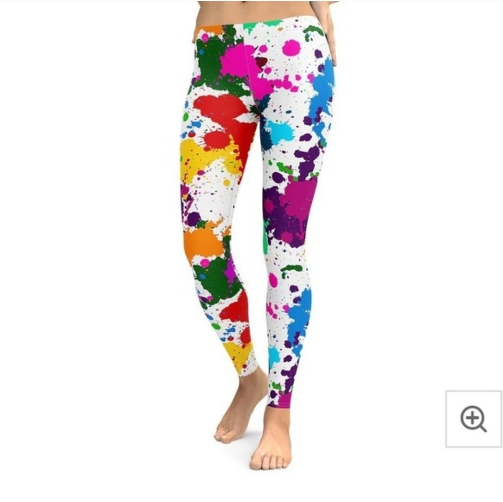 NWOT Fiercepulse Rainbow Paint Splat Color Splash Full Length Leggings Size S
